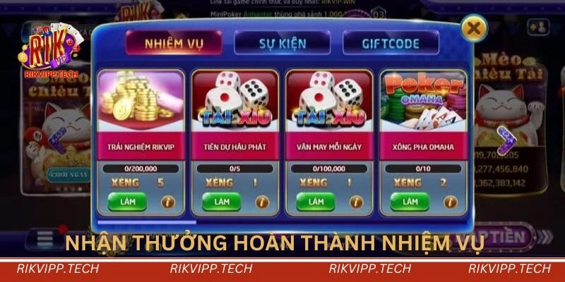 Nhận thưởng hoàn thành nhiệm vụ Nhận thưởng hoàn thành nhiệm vụ